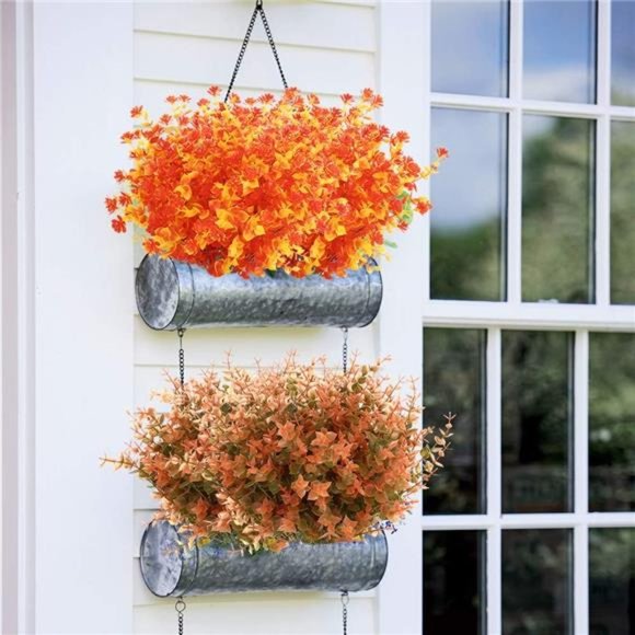 8 Bundles Artificial Fall Boxwood No Fade Faux Autumn Plants Fake Indoor Outdoor - Picture 3 of 7